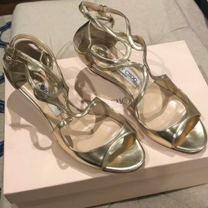Jimmy Choo gold wedge heel sandal